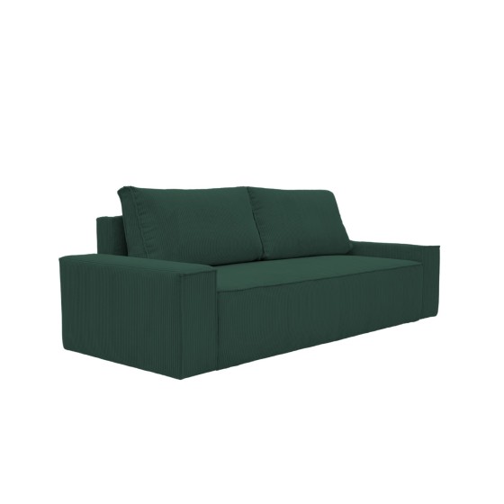 Kanapa Do Salonu z Funkcją Spania Bora 3-osobowa z Pojemnikiem Sztruksowa Butelkowa Zieleń