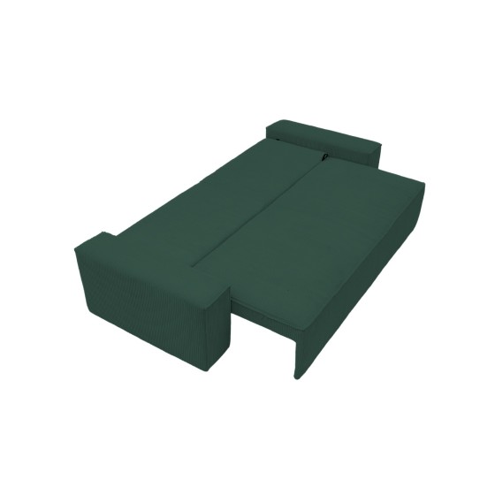 Kanapa Do Salonu z Funkcją Spania Bora 3-osobowa z Pojemnikiem Sztruksowa Butelkowa Zieleń