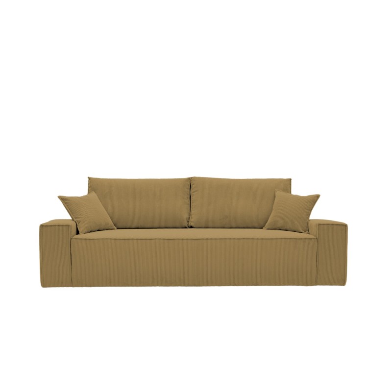 Kanapa Do Salonu z Funkcją Spania Bora 3-osobowa z Pojemnikiem Sztruksowa Musztardowa