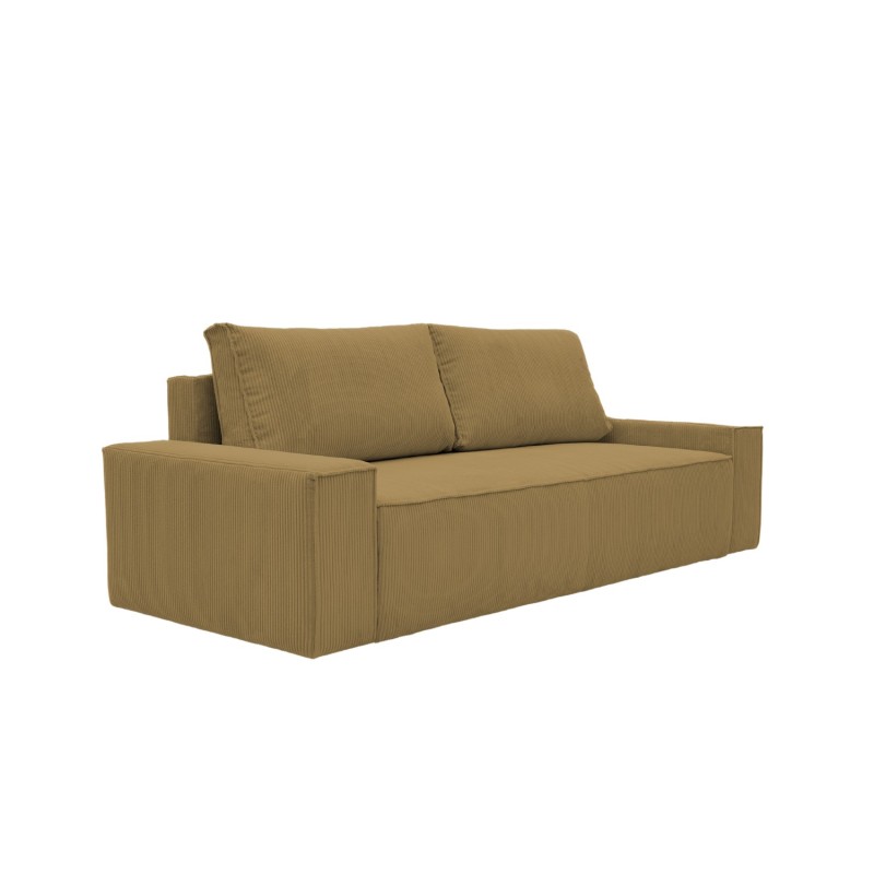 Kanapa Do Salonu z Funkcją Spania Bora 3-osobowa z Pojemnikiem Sztruksowa Musztardowa