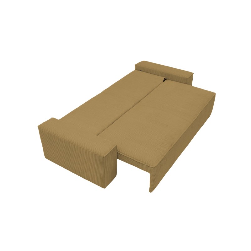 Kanapa Do Salonu z Funkcją Spania Bora 3-osobowa z Pojemnikiem Sztruksowa Musztardowa