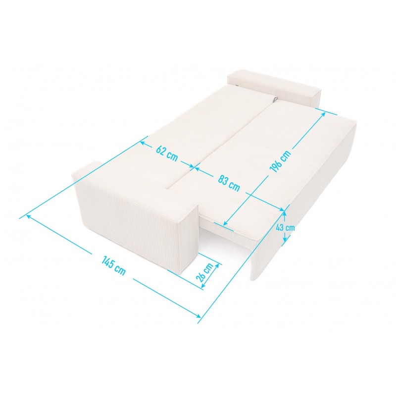 Kanapa Do Salonu z Funkcją Spania Bora 3-osobowa z Pojemnikiem Sztruksowa