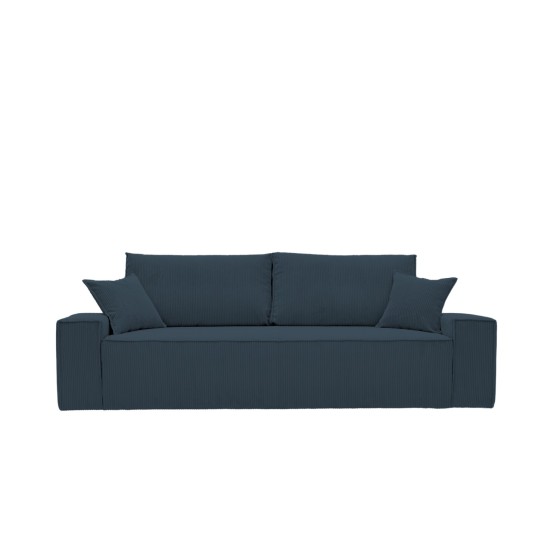 Kanapa Do Salonu z Funkcją Spania Bora 3-osobowa z Pojemnikiem Sztruksowa Granatowa