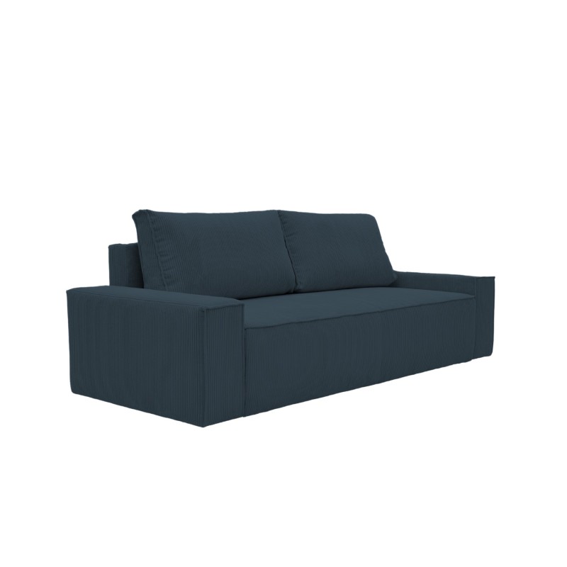 Kanapa Do Salonu z Funkcją Spania Bora 3-osobowa z Pojemnikiem Sztruksowa Granatowa