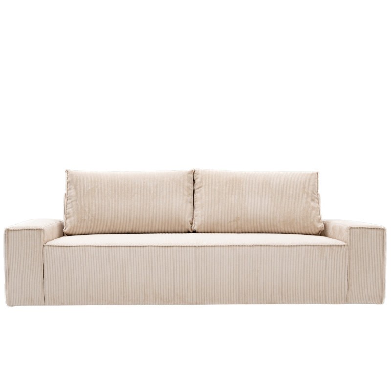 Kanapa Do Salonu z Funkcją Spania Bora 3-osobowa z Pojemnikiem Sztruksowa Beżowa