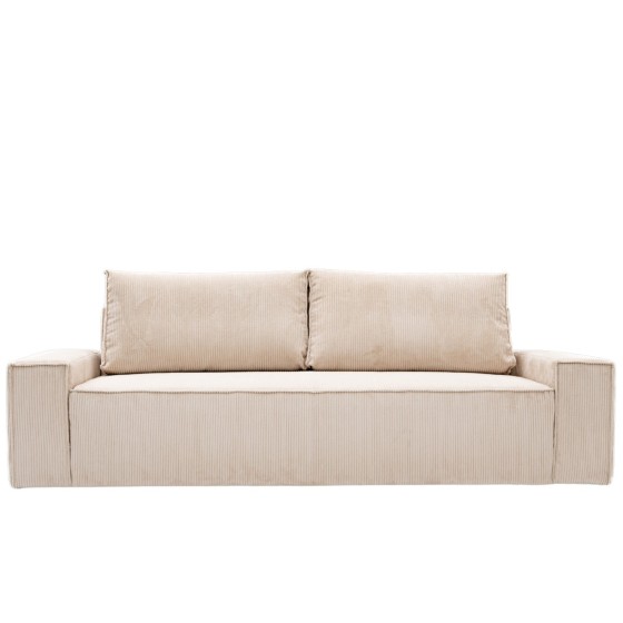 Kanapa Do Salonu z Funkcją Spania Bora 3-osobowa z Pojemnikiem Sztruksowa Beżowa