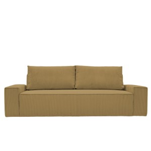 Kanapa Do Salonu z Funkcją Spania Bora 3-osobowa z Pojemnikiem Sztruksowa Musztardowa