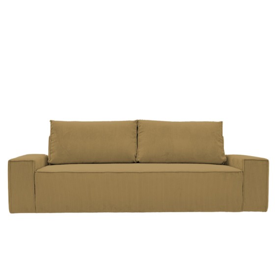 Kanapa Do Salonu z Funkcją Spania Bora 3-osobowa z Pojemnikiem Sztruksowa Musztardowa