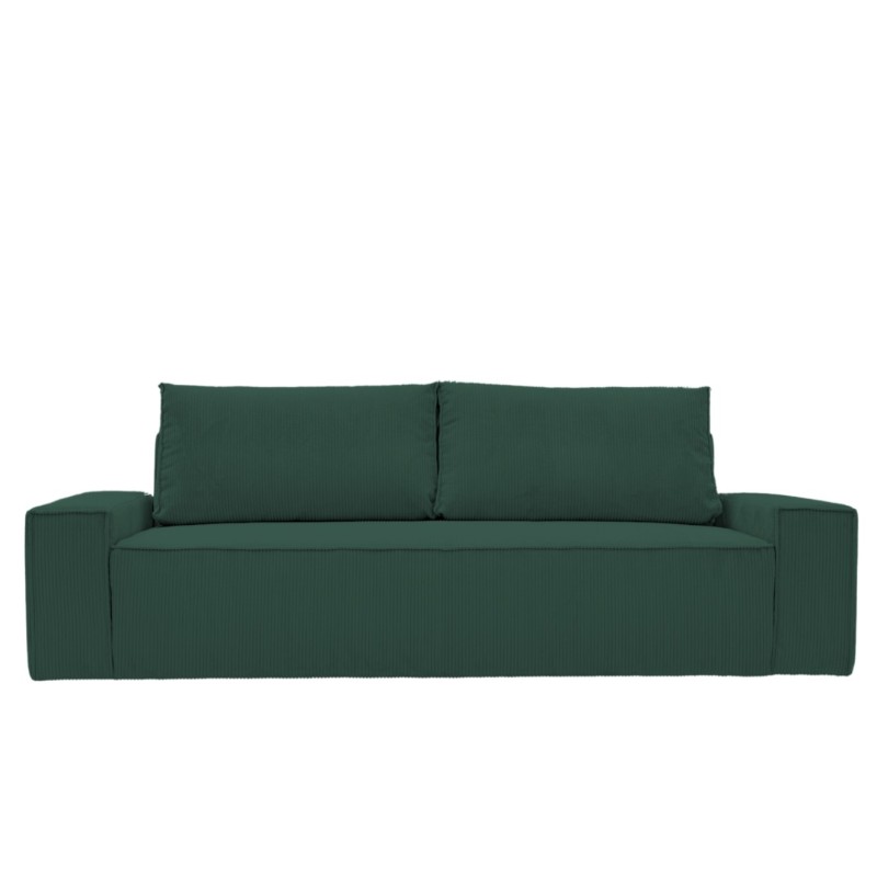 Kanapa Do Salonu z Funkcją Spania Bora 3-osobowa z Pojemnikiem Sztruksowa Butelkowa Zieleń