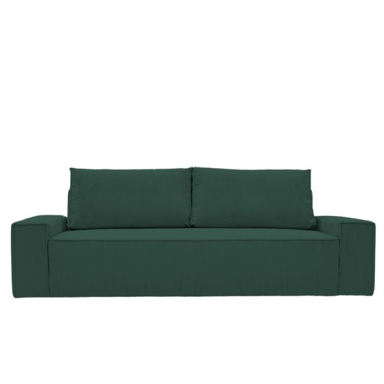 Kanapa Do Salonu z Funkcją Spania Bora 3-osobowa z Pojemnikiem Sztruksowa Butelkowa Zieleń