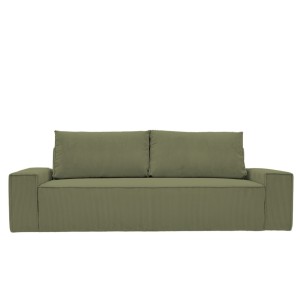 Kanapa Do Salonu z Funkcją Spania Bora 3-osobowa z Pojemnikiem Sztruksowa Zielona