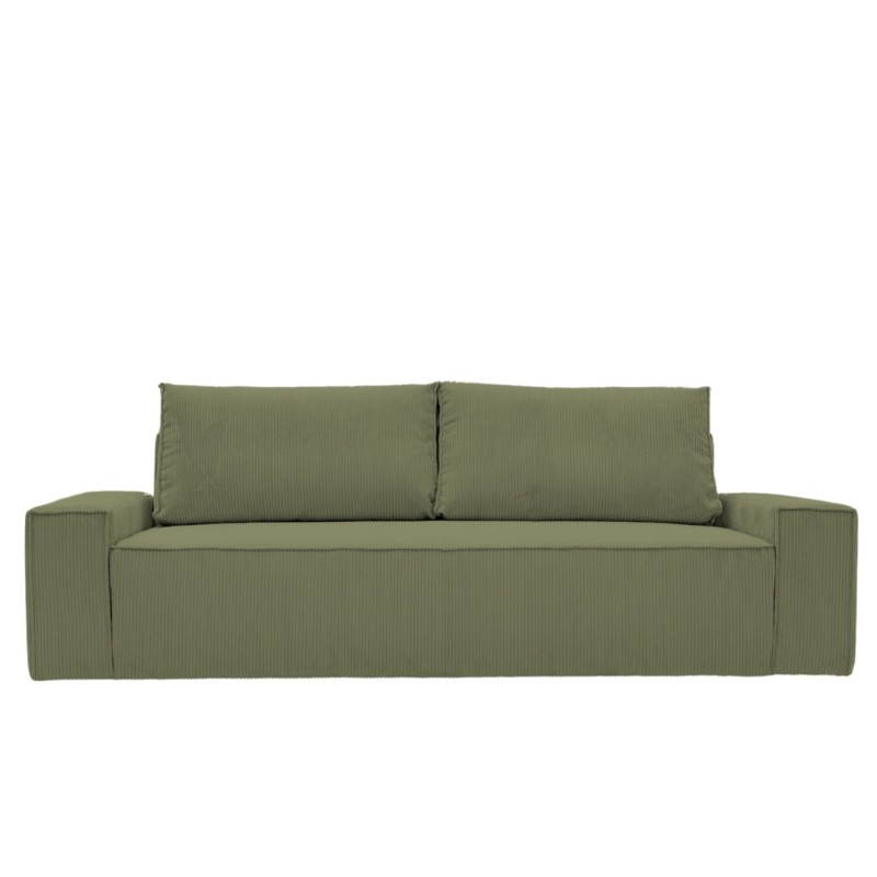 Kanapa Do Salonu z Funkcją Spania Bora 3-osobowa z Pojemnikiem Sztruksowa Zielona