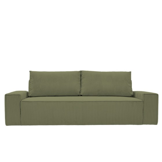 Kanapa Do Salonu z Funkcją Spania Bora 3-osobowa z Pojemnikiem Sztruksowa Zielona