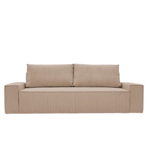 Kanapa Do Salonu z Funkcją Spania Bora 3-osobowa z Pojemnikiem Sztruksowa Jasny Brąz