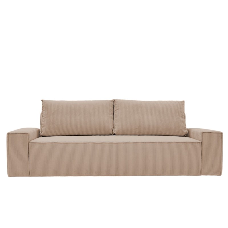 Kanapa Do Salonu z Funkcją Spania Bora 3-osobowa z Pojemnikiem Sztruksowa Jasny Brąz