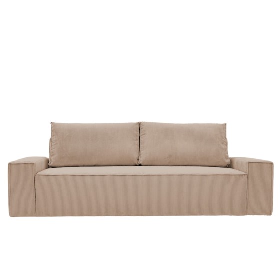 Kanapa Do Salonu z Funkcją Spania Bora 3-osobowa z Pojemnikiem Sztruksowa Jasny Brąz