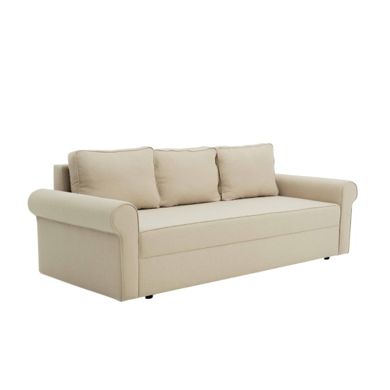 Kanapa z Funkcją Spania Beżowa LIVI 3-osobowa z Pojemnikiem