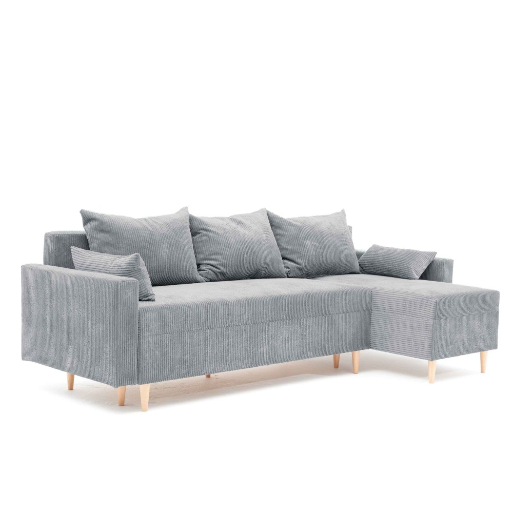 Narożnik Rozkładany MOLLY 3-osobowy z Funkcją Spania Szary Sztruks