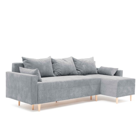 Narożnik Rozkładany MOLLY 3-osobowy z Funkcją Spania Szary Sztruks