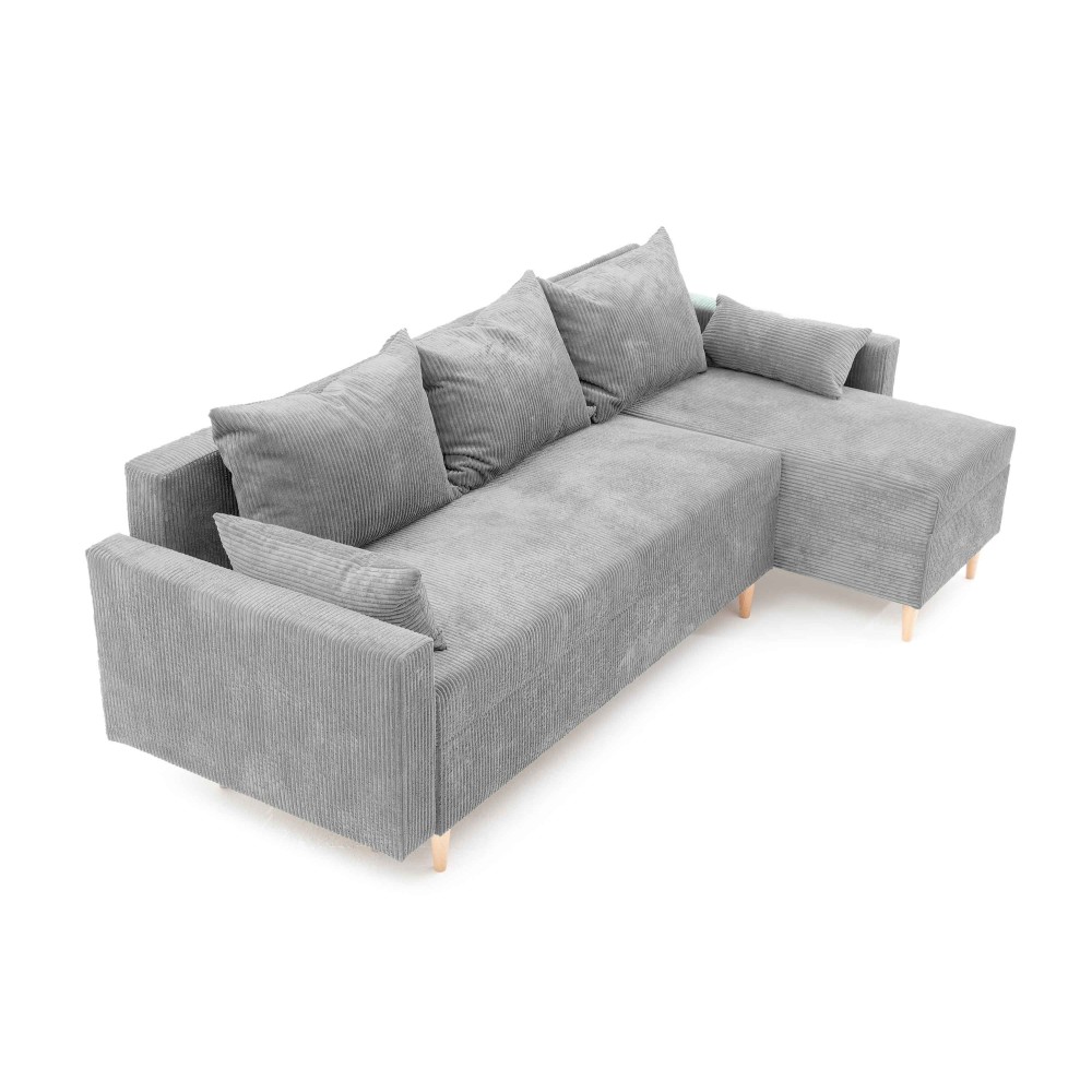 Narożnik Rozkładany MOLLY 3-osobowy z Funkcją Spania Szary Sztruks