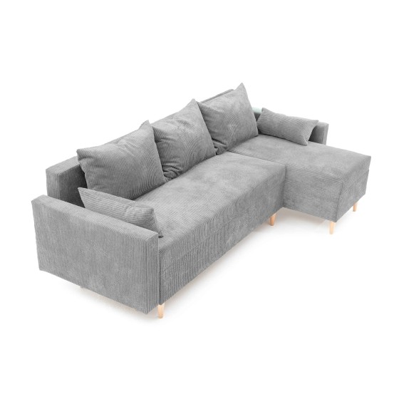 Narożnik Rozkładany MOLLY 3-osobowy z Funkcją Spania Szary Sztruks