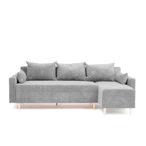 Narożnik Rozkładany MOLLY 3-osobowy z Funkcją Spania Szary Sztruks