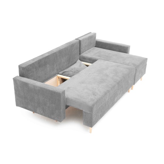 Narożnik Rozkładany MOLLY 3-osobowy z Funkcją Spania Szary Sztruks
