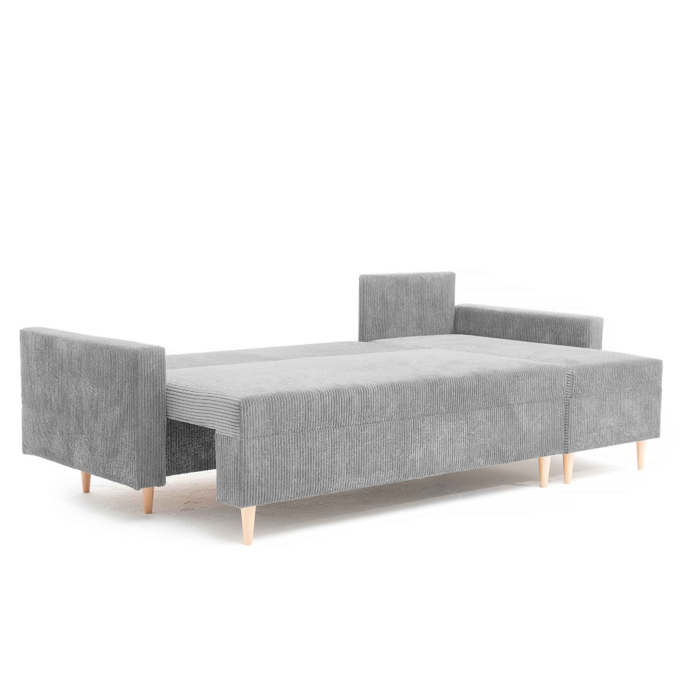 Narożnik Rozkładany MOLLY 3-osobowy z Funkcją Spania Szary Sztruks