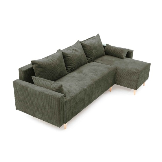 Narożnik Rozkładany MOLLY 3-osobowy z Funkcją Spania Zielony Sztruks