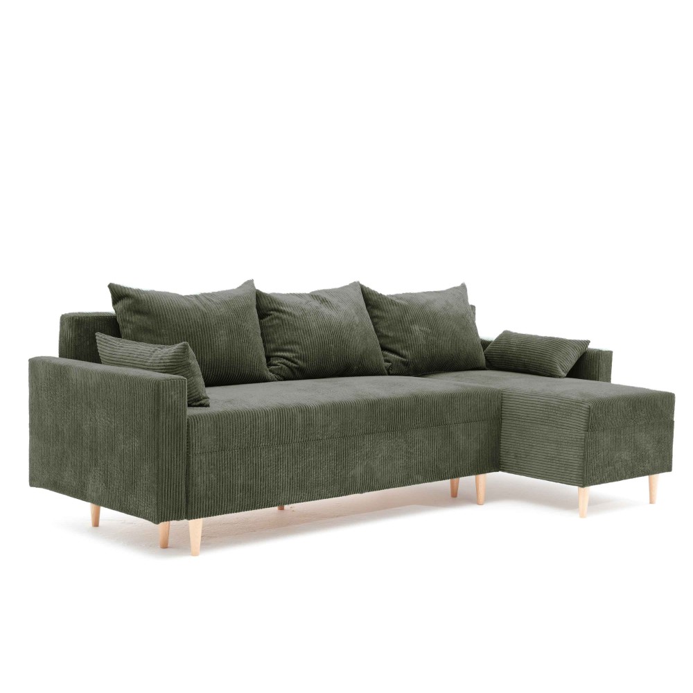 Narożnik Rozkładany MOLLY 3-osobowy z Funkcją Spania Zielony Sztruks