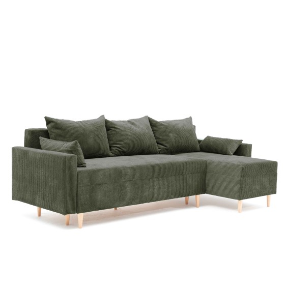 Narożnik Rozkładany MOLLY 3-osobowy z Funkcją Spania Zielony Sztruks