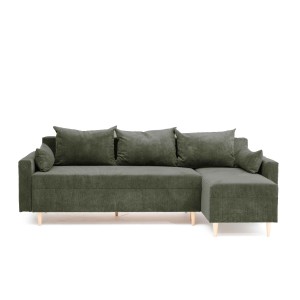 Narożnik Rozkładany MOLLY 3-osobowy z Funkcją Spania Zielony Sztruks