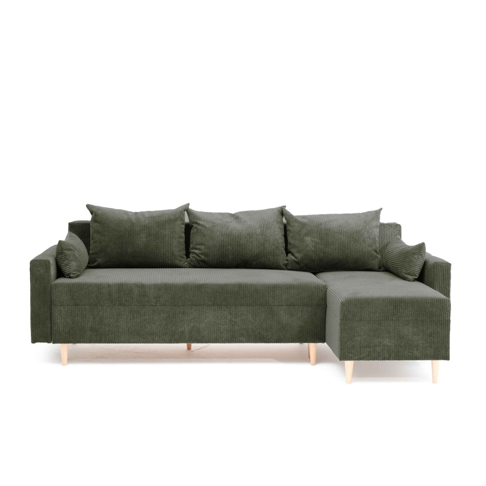 Narożnik Rozkładany MOLLY 3-osobowy z Funkcją Spania Zielony Sztruks