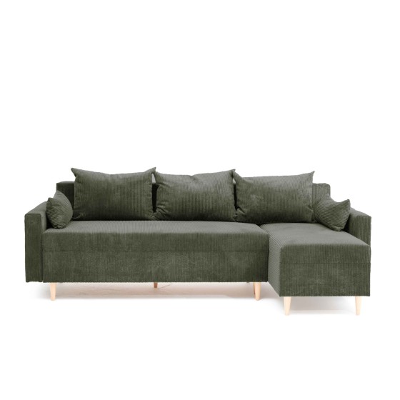 Narożnik Rozkładany MOLLY 3-osobowy z Funkcją Spania Zielony Sztruks