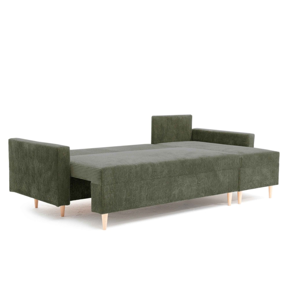 Narożnik Rozkładany MOLLY 3-osobowy z Funkcją Spania Zielony Sztruks