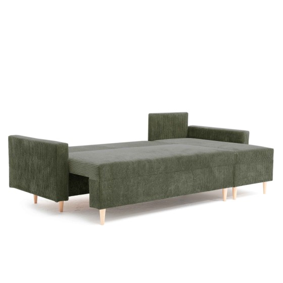 Narożnik Rozkładany MOLLY 3-osobowy z Funkcją Spania Zielony Sztruks