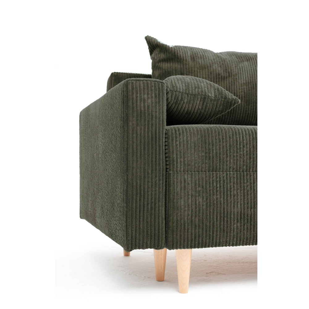 Narożnik Rozkładany MOLLY 3-osobowy z Funkcją Spania Zielony Sztruks