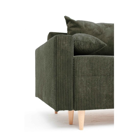 Narożnik Rozkładany MOLLY 3-osobowy z Funkcją Spania Zielony Sztruks