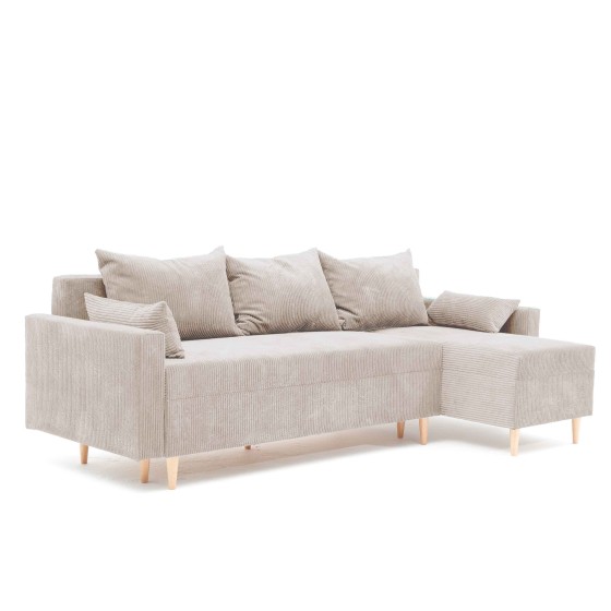 Narożnik Rozkładany MOLLY 3-osobowy z Funkcją Spania Beżowy Sztruks