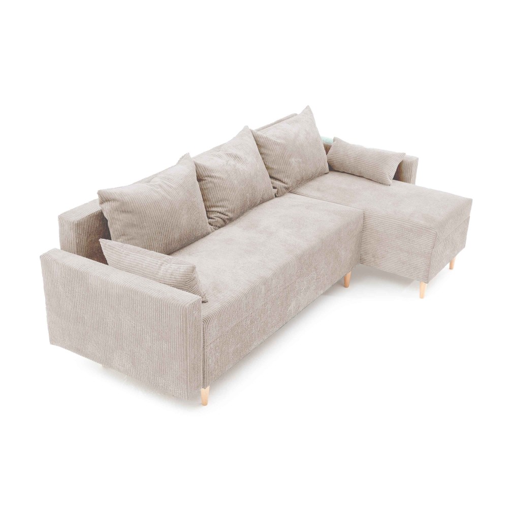 Narożnik Rozkładany MOLLY 3-osobowy z Funkcją Spania Beżowy Sztruks