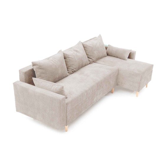 Narożnik Rozkładany MOLLY 3-osobowy z Funkcją Spania Beżowy Sztruks