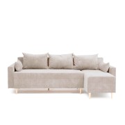Narożnik Rozkładany MOLLY 3-osobowy z Funkcją Spania Beżowy Sztruks