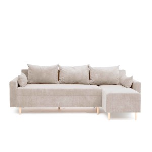 Narożnik Rozkładany MOLLY 3-osobowy z Funkcją Spania Beżowy Sztruks