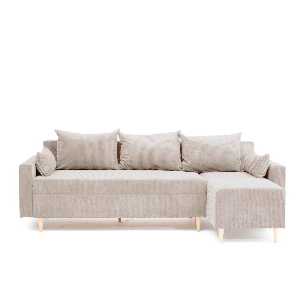 Narożnik Rozkładany MOLLY 3-osobowy z Funkcją Spania Beżowy Sztruks