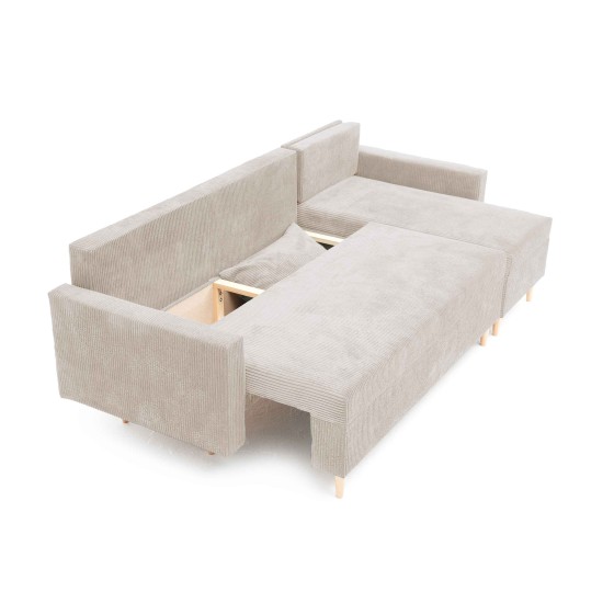 Narożnik Rozkładany MOLLY 3-osobowy z Funkcją Spania Beżowy Sztruks