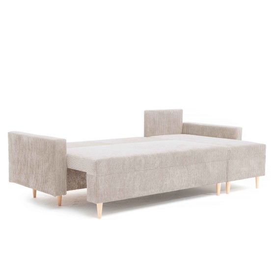 Narożnik Rozkładany MOLLY 3-osobowy z Funkcją Spania Beżowy Sztruks