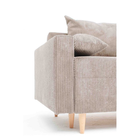 Narożnik Rozkładany MOLLY 3-osobowy z Funkcją Spania Beżowy Sztruks