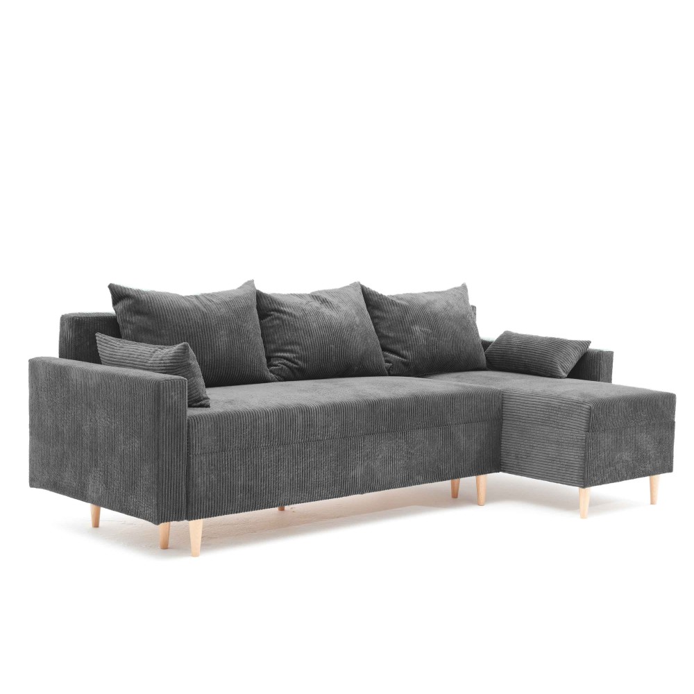 Narożnik Rozkładany MOLLY 3-osobowy z Funkcją Spania Ciemnoszary Sztruks