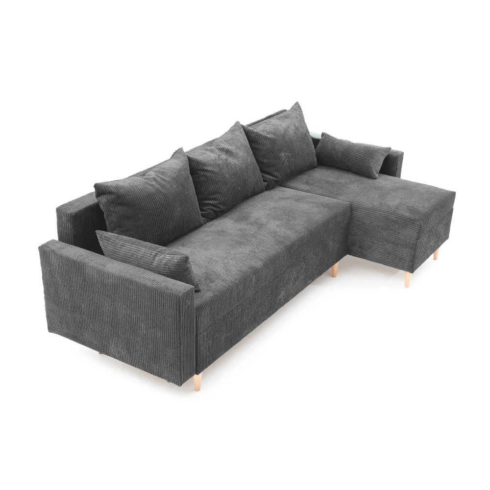 Narożnik Rozkładany MOLLY 3-osobowy z Funkcją Spania Ciemnoszary Sztruks