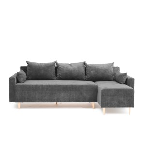 Narożnik Rozkładany MOLLY 3-osobowy z Funkcją Spania Ciemnoszary Sztruks